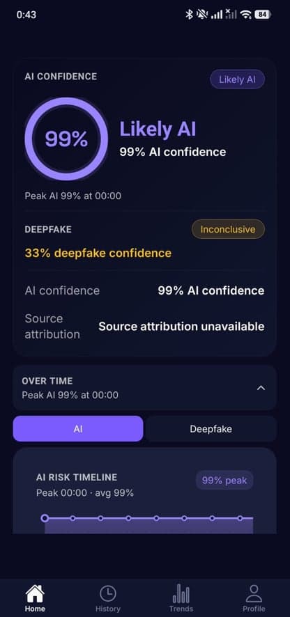 Screenshot of AI Media Detector on iPhone